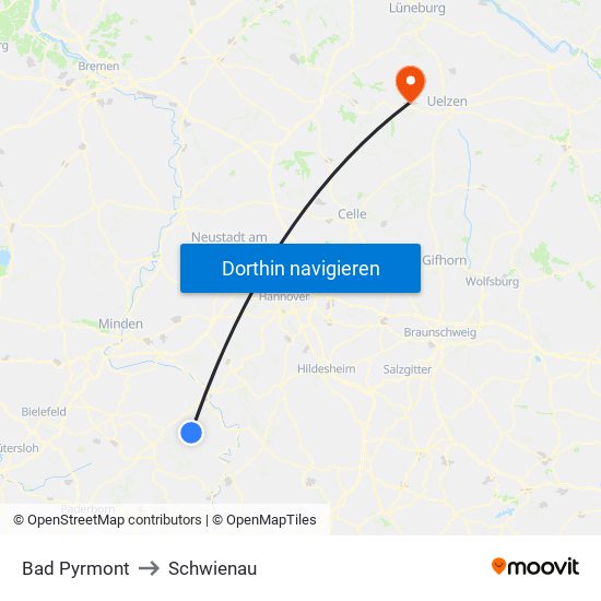 Bad Pyrmont to Schwienau map