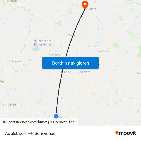 Adelebsen to Schwienau map