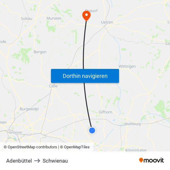 Adenbüttel to Schwienau map