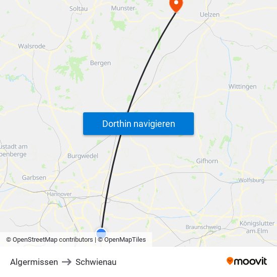 Algermissen to Schwienau map