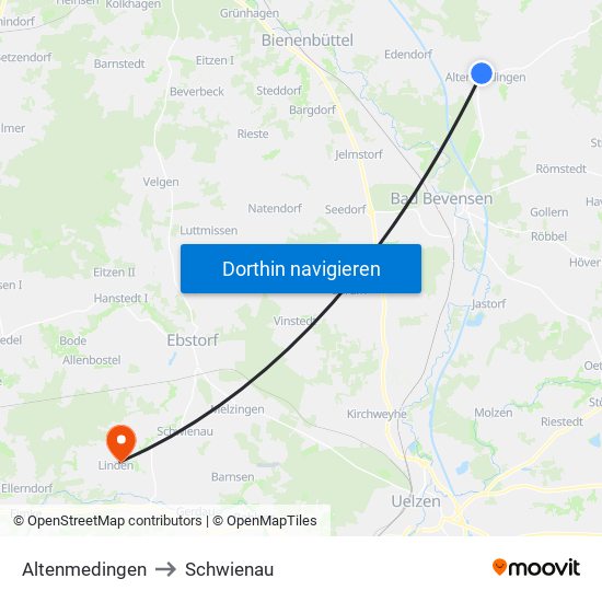 Altenmedingen to Schwienau map