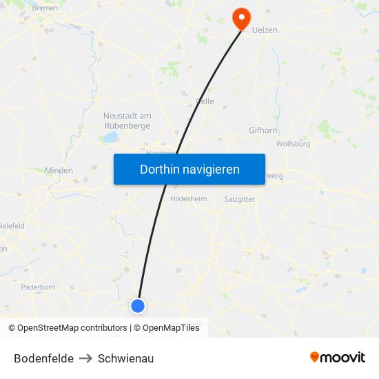 Bodenfelde to Schwienau map