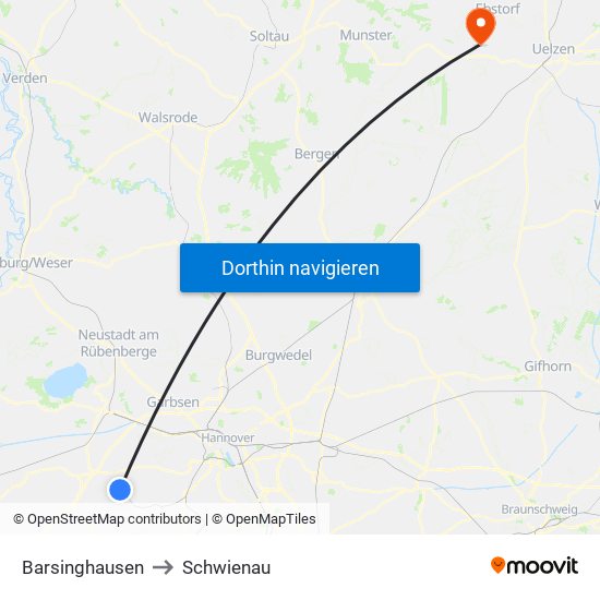 Barsinghausen to Schwienau map