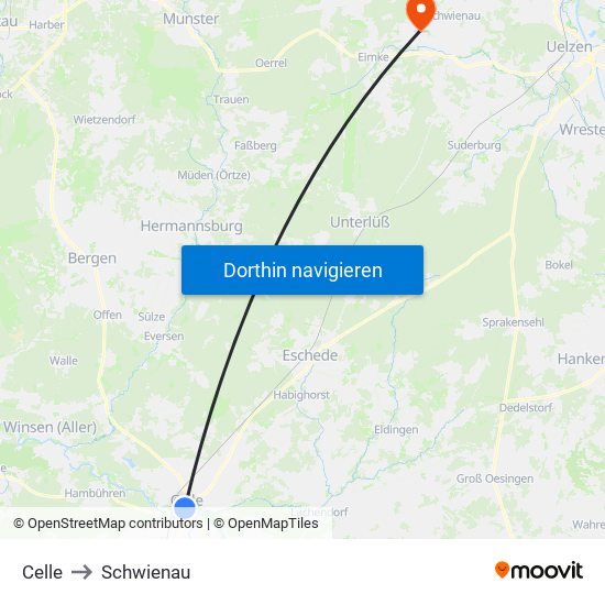 Celle to Schwienau map