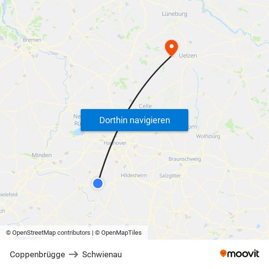 Coppenbrügge to Schwienau map