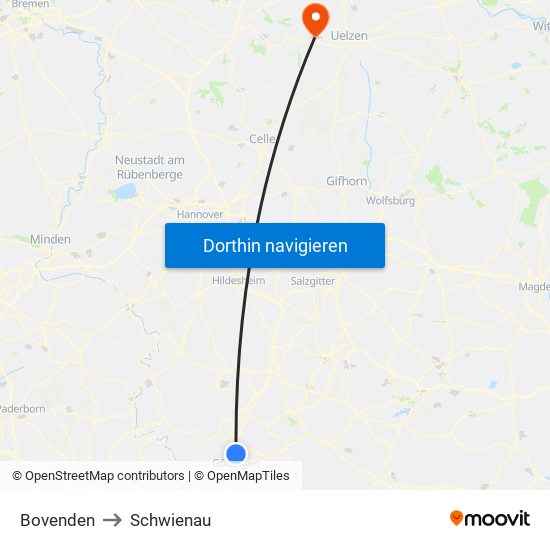 Bovenden to Schwienau map