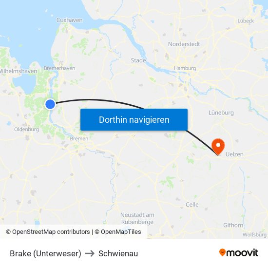 Brake (Unterweser) to Schwienau map