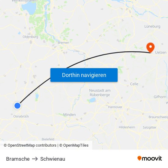 Bramsche to Schwienau map