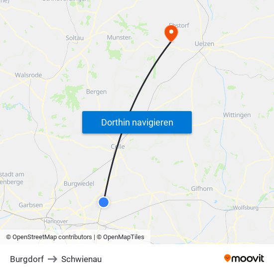 Burgdorf to Schwienau map