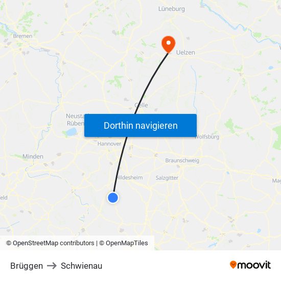 Brüggen to Schwienau map