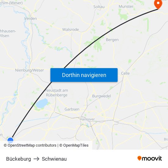 Bückeburg to Schwienau map