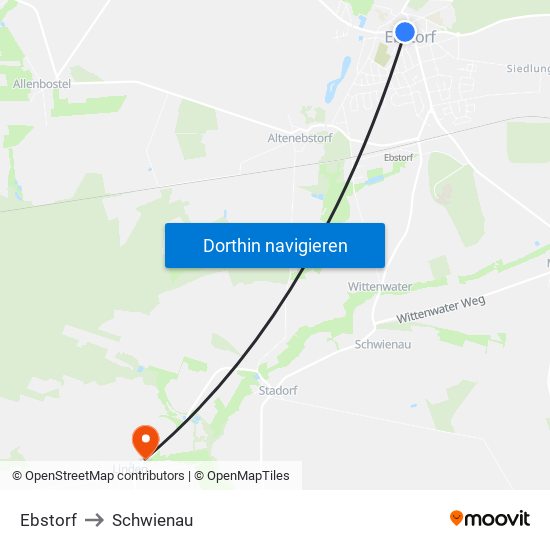 Ebstorf to Schwienau map