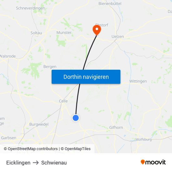 Eicklingen to Schwienau map