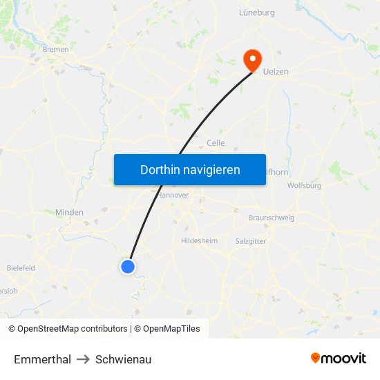 Emmerthal to Schwienau map