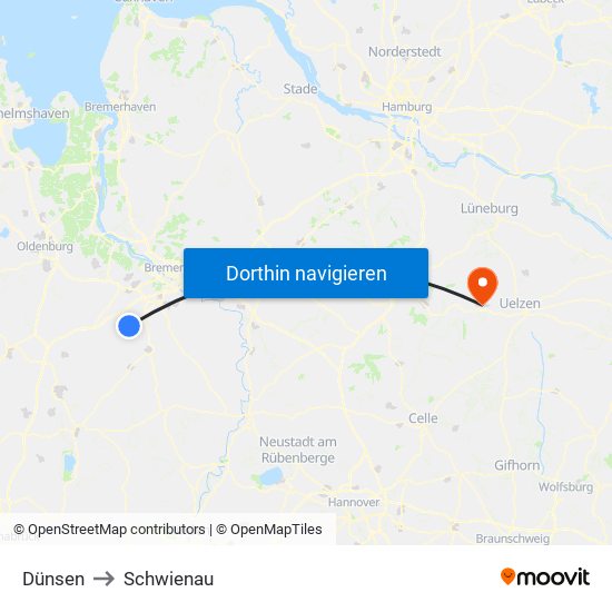 Dünsen to Schwienau map