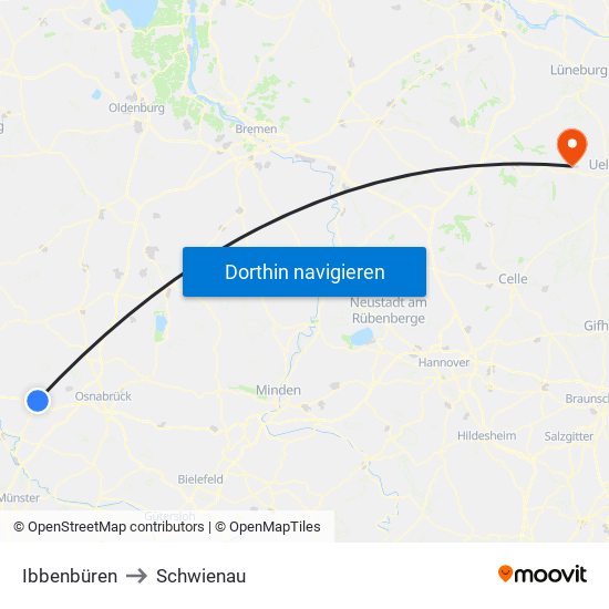 Ibbenbüren to Schwienau map