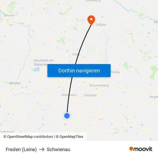 Freden (Leine) to Schwienau map