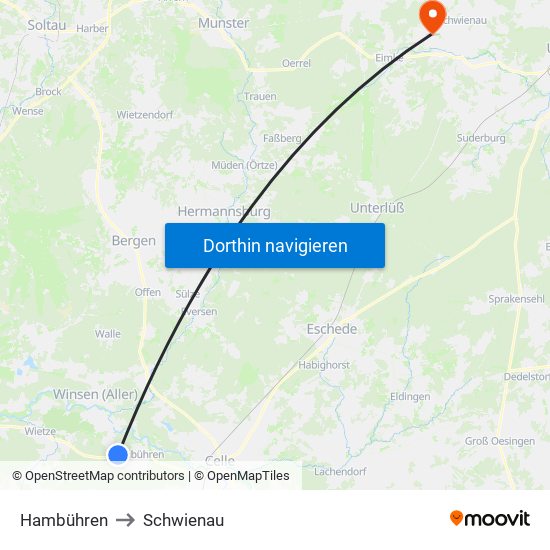 Hambühren to Schwienau map