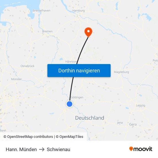 Hann. Münden to Schwienau map