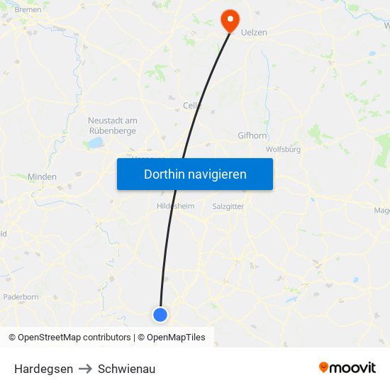 Hardegsen to Schwienau map
