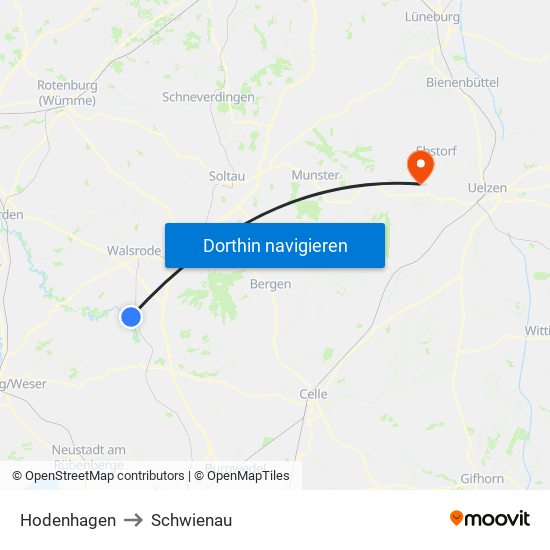 Hodenhagen to Schwienau map