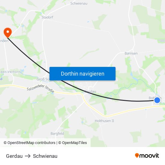 Gerdau to Schwienau map