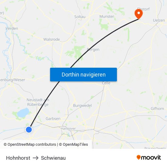 Hohnhorst to Schwienau map