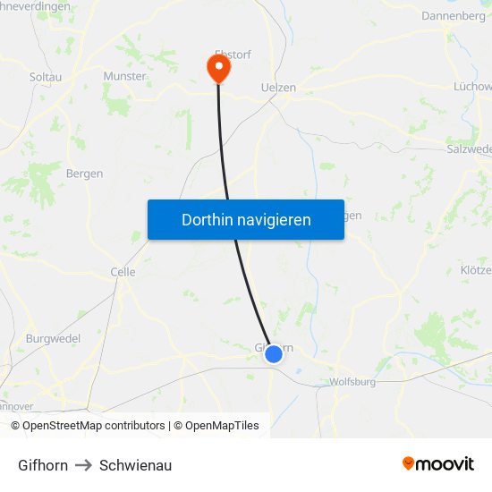 Gifhorn to Schwienau map