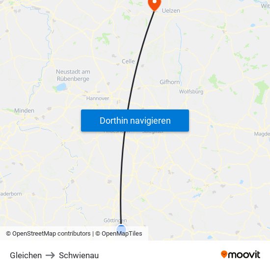 Gleichen to Schwienau map