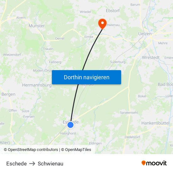 Eschede to Schwienau map