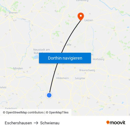 Eschershausen to Schwienau map