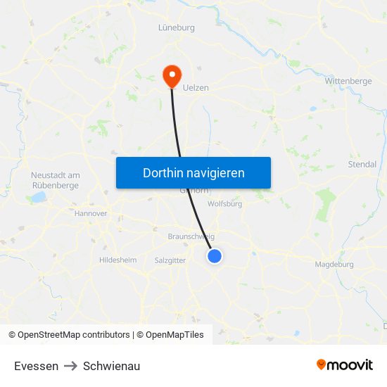 Evessen to Schwienau map