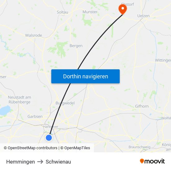 Hemmingen to Schwienau map