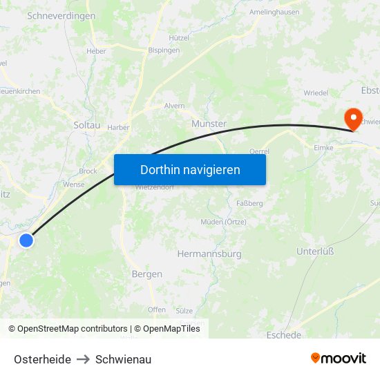 Osterheide to Schwienau map