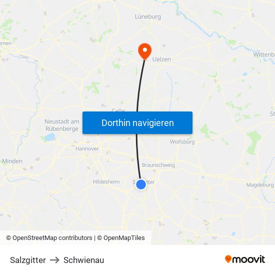 Salzgitter to Schwienau map