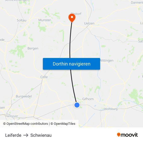 Leiferde to Schwienau map