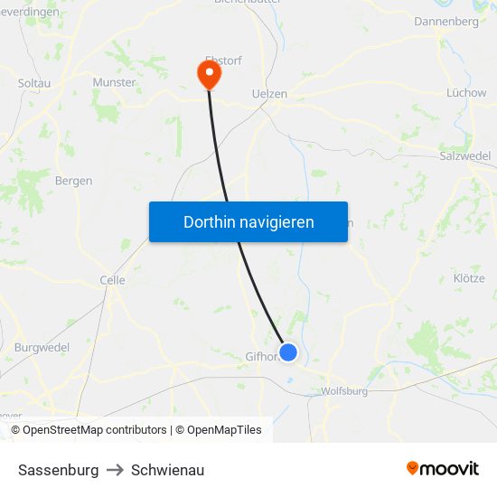 Sassenburg to Schwienau map