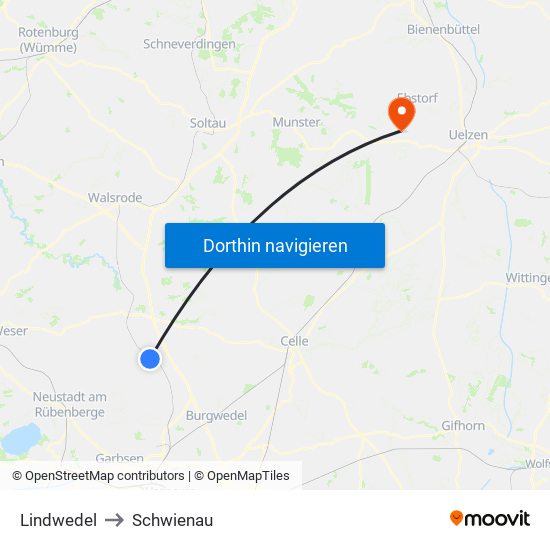 Lindwedel to Schwienau map