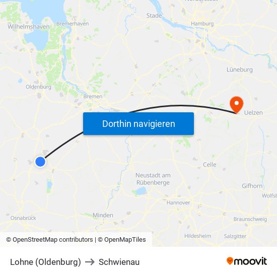 Lohne (Oldenburg) to Schwienau map