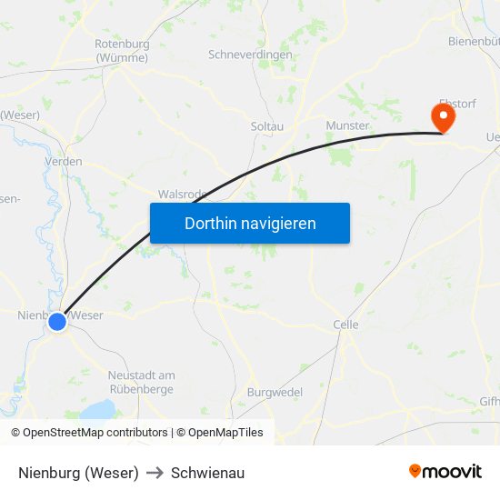 Nienburg (Weser) to Schwienau map