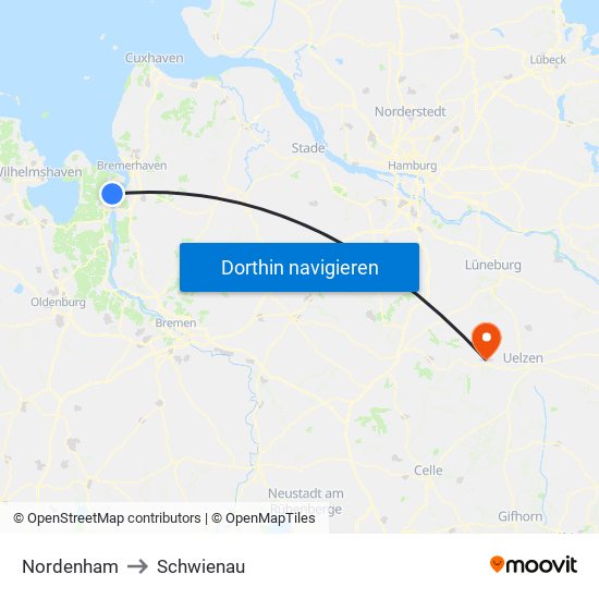 Nordenham to Schwienau map
