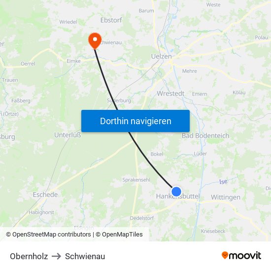 Obernholz to Schwienau map
