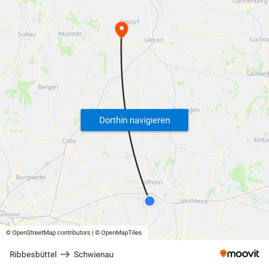 Ribbesbüttel to Schwienau map