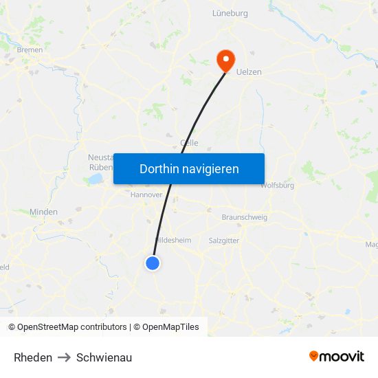 Rheden to Schwienau map