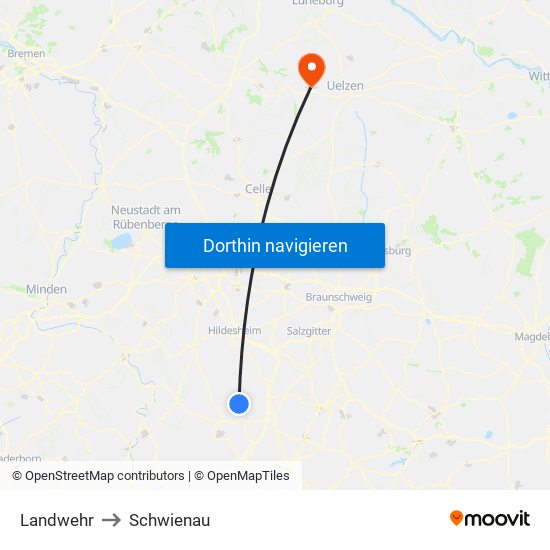 Landwehr to Schwienau map