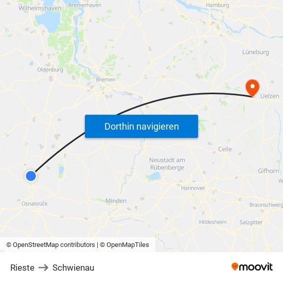 Rieste to Schwienau map