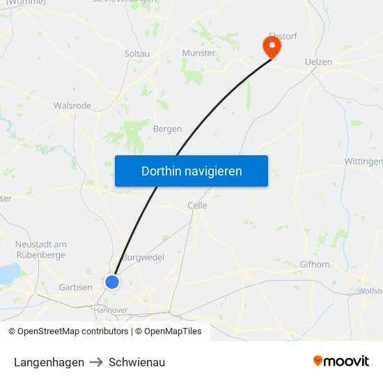 Langenhagen to Schwienau map