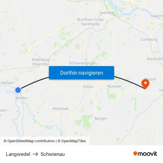 Langwedel to Schwienau map