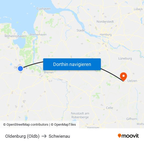 Oldenburg (Oldb) to Schwienau map