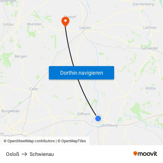 Osloß to Schwienau map